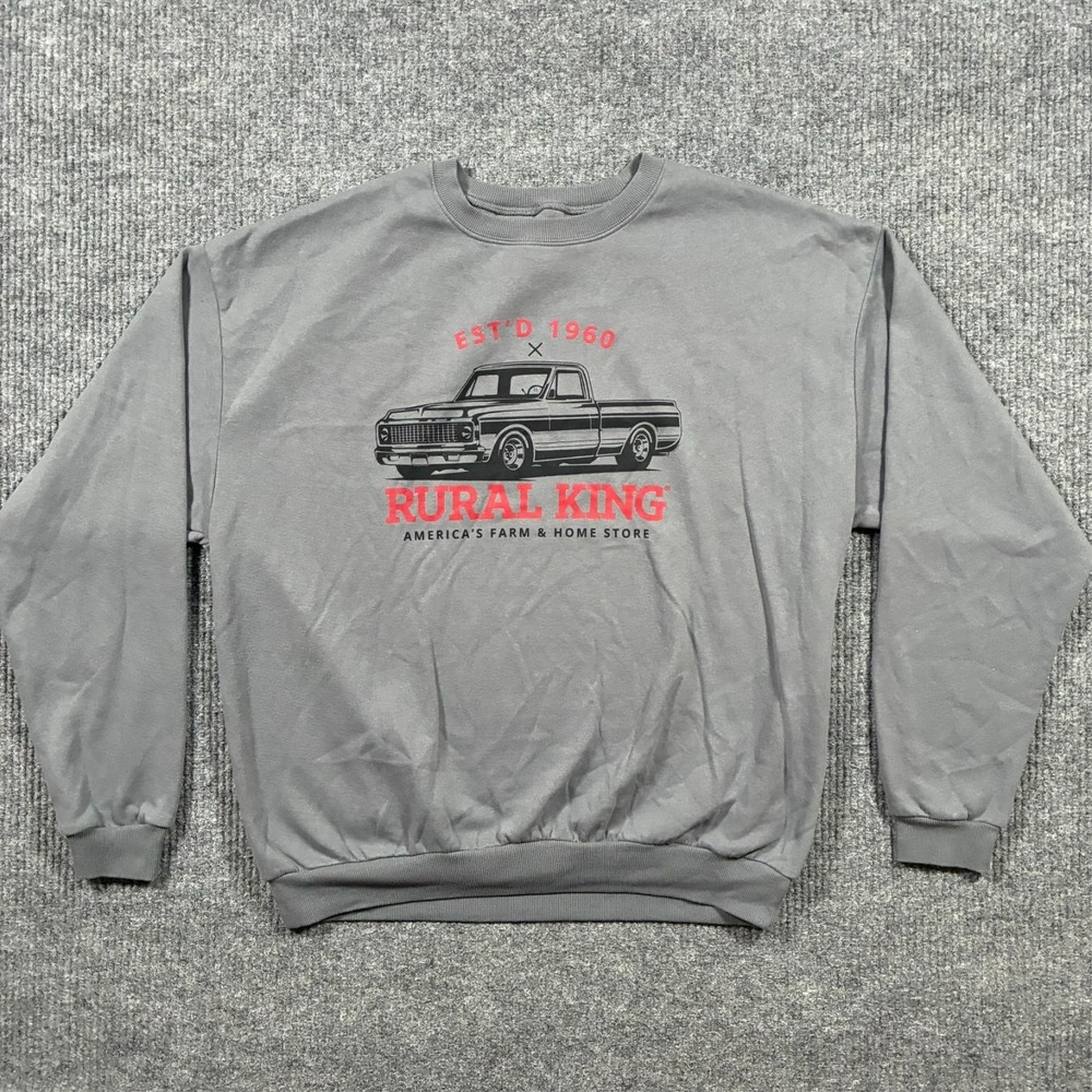 Rural King Mens Sweatshirt Size XL Gray Graphic Crew Neck Casual Pullover